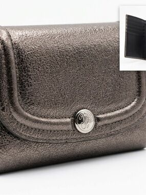 Coach Vintage Metallic Pewter Leather Trifold Button Wallet